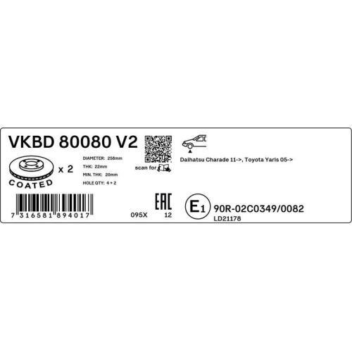 SKF Bremsscheibe VKBD 80080 V2