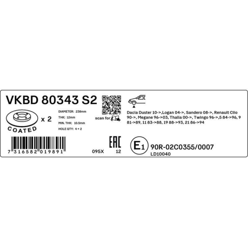 SKF Bremsscheibe VKBD 80343 S2