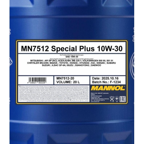 Motor&ouml;l Motoren&ouml;l Mannol 7512 Special Plus 10W-30 20 Liter Kanister MN7512-20