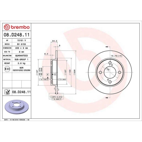 BREMBO Bremsscheibe PRIME LINE - UV Coated 08.D248.11