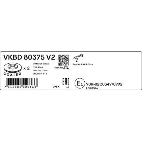 SKF Bremsscheibe VKBD 80375 V2