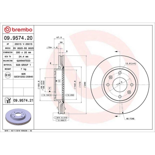 BREMBO Bremsscheibe PRIME LINE - UV Coated 09.9574.21