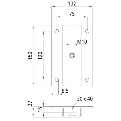 Rungenhalter 20 x 40 mm m. eingeschweißter Mutter M10, verzinkt Suer 215131495