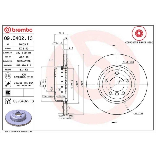 BREMBO Bremsscheibe PRIME LINE - Composite 09.C402.13