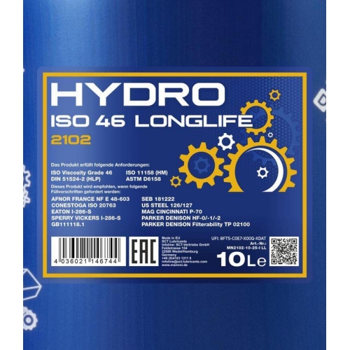 Hydraulik&ouml;l Mannol Hydro ISO 46 Longlife 10 Liter Kanister MN2102-10