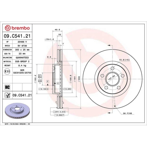 BREMBO Bremsscheibe PRIME LINE - UV Coated 09.C541.21