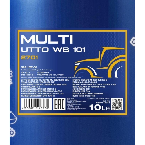 Motor&ouml;l Motoren&ouml;l Mannol Multi UTTO WB 101 10 Liter Kanister MN2701-10