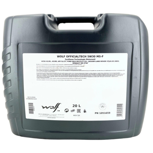 Motor&ouml;l Motoren&ouml;l Wolf OfficialTech 5W-30 MS-F 20 Liter Kanister 1051659
