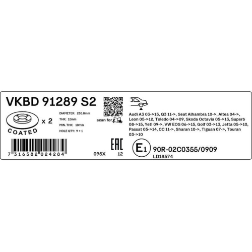 SKF Bremsscheibe VKBD 91289 S2