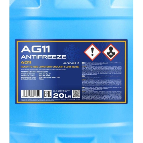 Mannol Antifreeze K&uuml;hlerfrostschutz AG11 (-40 &deg;C) Longterm 20 Liter MN4011-20