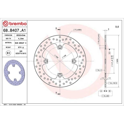 BREMBO Bremsscheibe PRIME - Serie-Oro - Fixed Disc 68B407A1