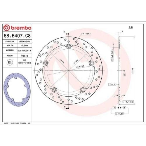 BREMBO Bremsscheibe PRIME - Serie-Oro - Fixed Disc 68B407C8