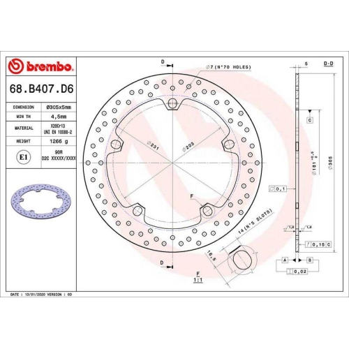 BREMBO Bremsscheibe PRIME - Serie-Oro - Fixed Disc 68B407D6