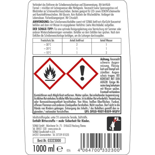 Anti Frost & Klar Sicht Konzentrat Frostschutz 1 Liter Sonax 03323000