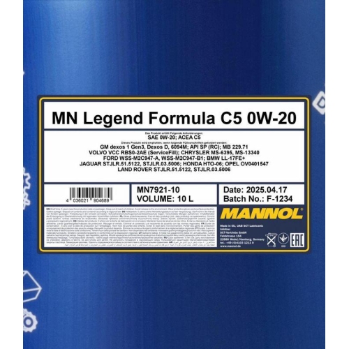 Motor&ouml;l Motoren&ouml;l Mannol Legend Formula C5 0W-20 10 Liter Kanister MN7921-10
