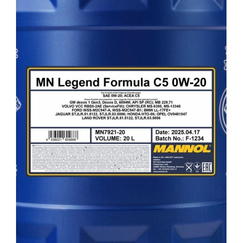 Motor&ouml;l Motoren&ouml;l Mannol Legend Formula C5 0W-20 20 Liter Kanister MN7921-20