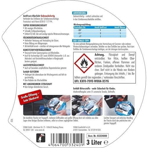 SONAX Antifrost + Klarsicht gebrauchsfertig Frostschutz bis -20°C 3L 03324000