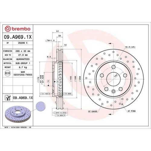 BREMBO Bremsscheibe XTRA LINE - Xtra 09.A969.1X