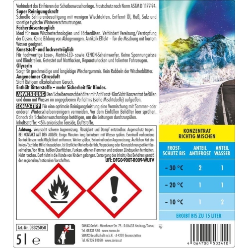 Antifrost + Klarsicht Konzentrat Citrus 5 Liter Frostschutzmittel SONAX 03325050