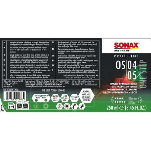 SONAX PROFILINE OS 04-05 ONE STEP GLANZPOLITUR KRATZERENTFERNER 250 ml 02121410