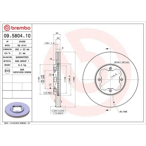 BREMBO Bremsscheibe PRIME LINE 09.5804.10