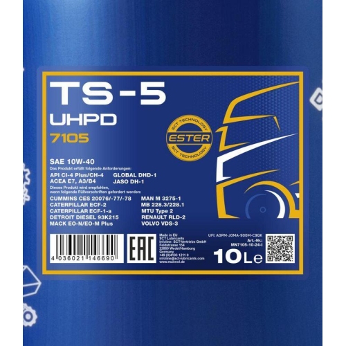Motor&ouml;l Motoren&ouml;l Mannol TS-5 UHPD 10W-40 10 Liter Kanister MN7105-10