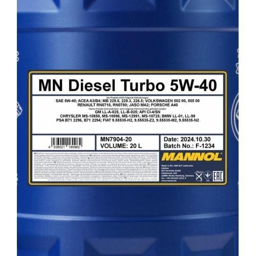 Motor&ouml;l Motoren&ouml;l Mannol Diesel Turbo 5W-40 20 Liter Kanister MN7904-20