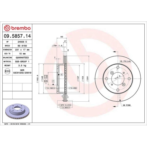 BREMBO Bremsscheibe PRIME LINE 09.5857.14