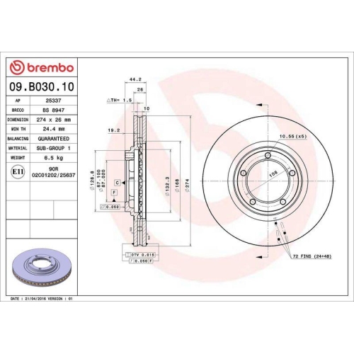 BREMBO Bremsscheibe PRIME LINE 09.B030.10