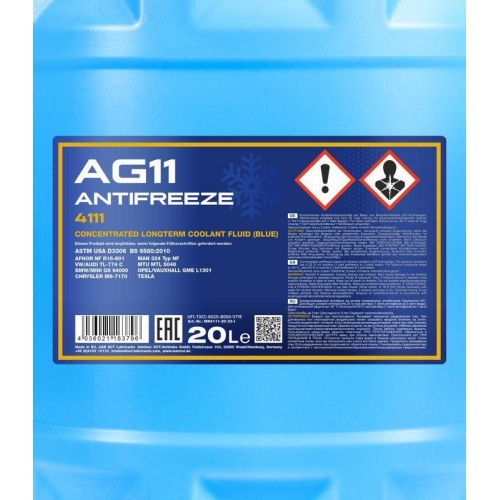 Mannol Antifreeze AG11 Frostschutz Konzentrat 20 Liter Kanister MN4111-20