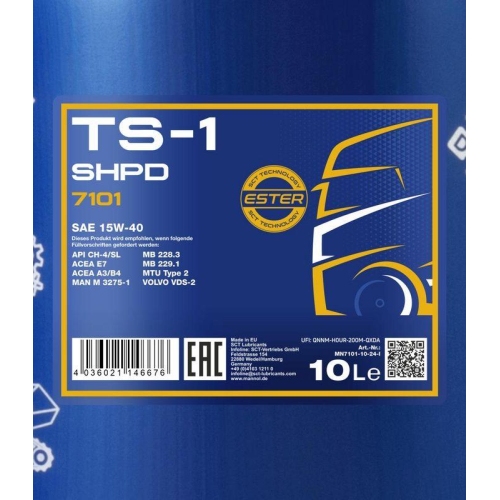Motor&ouml;l Motoren&ouml;l Mannol TS-1 SHPD 15W-40 10 Liter Kanister MN7101-10