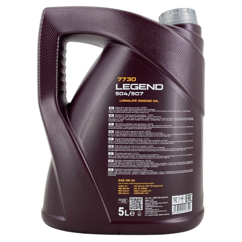 Motor&ouml;l Motoren&ouml;l Mannol Legend 504/507 0W-30 5 Liter Kanister MN7730-5