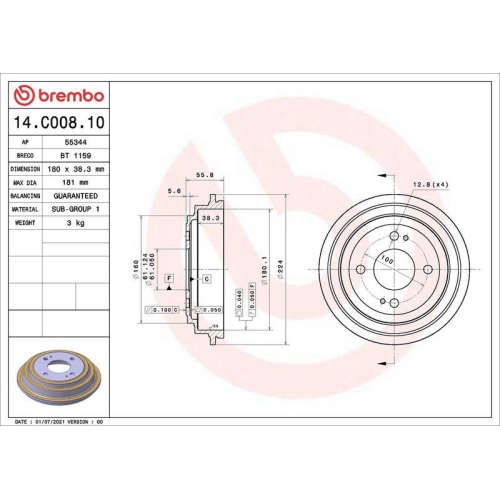 BREMBO Bremstrommel ESSENTIAL LINE 14.C008.10