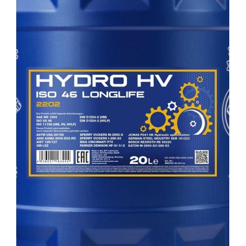 Motor&ouml;l Motoren&ouml;l Mannol Hydro HV ISO 46 / HVLP 46 Longlife 20 Liter MN2202-20