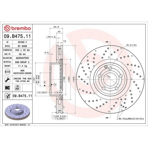 BREMBO Bremsscheibe PRIME LINE - UV Coated 09.B475.11