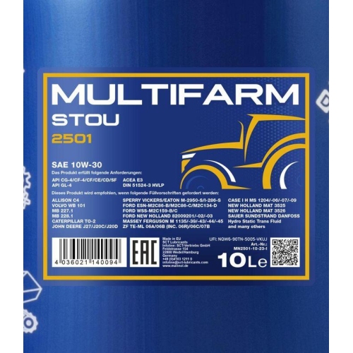 Motor&ouml;l Motoren&ouml;l Mannol Multifarm STOU 10W-30 10 Liter Kanister MN2501-10