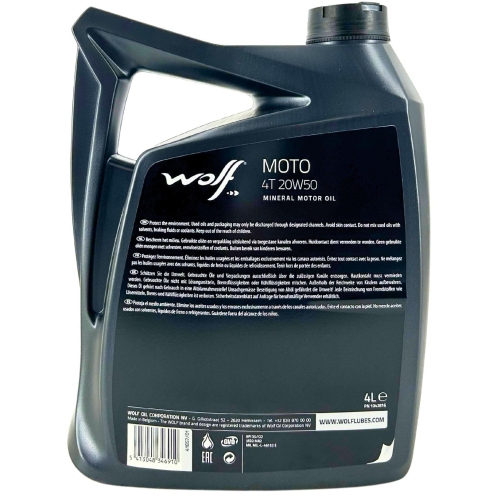 Motor&ouml;l Motoren&ouml;l Wolf Moto 4T 20W-50 4-Takt Motorrad 4 Liter Flasche 1043816