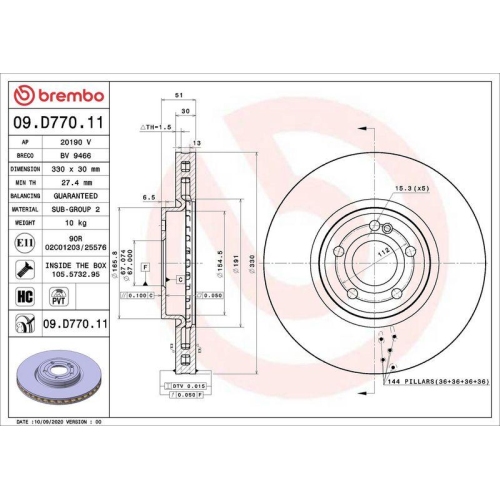BREMBO Bremsscheibe PRIME LINE - UV Coated 09.D770.11