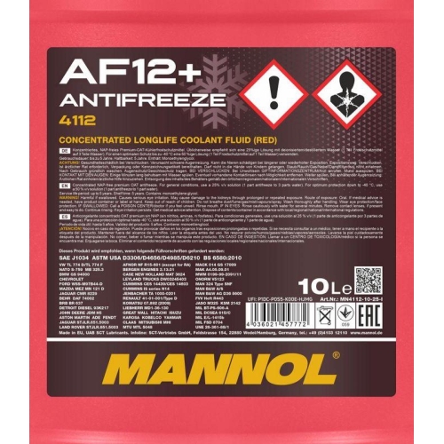 Mannol Antifreeze AF12+ Longlife Frostschutz Konzentrat 10 Liter MN4112-10