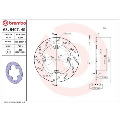 BREMBO Bremsscheibe PRIME - Serie-Oro - Fixed Disc 68B40749