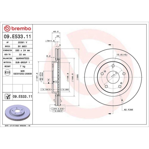 BREMBO Bremsscheibe PRIME LINE - UV Coated 09.E533.11