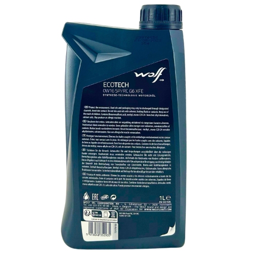 Motor&ouml;l Motoren&ouml;l Wolf EcoTech 0W-16 SP/RC G6 XFE 1 Liter Flasche 1051925