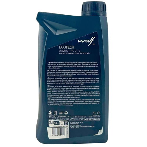 Motor&ouml;l Motoren&ouml;l Wolf EcoTech 0W-20 SP/RC D1-3 1 Liter Flasche 1051997