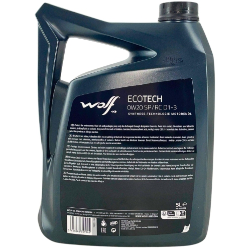 Motor&ouml;l Motoren&ouml;l Wolf EcoTech 0W-20 SP/RC D1-3 5 Liter 1051998