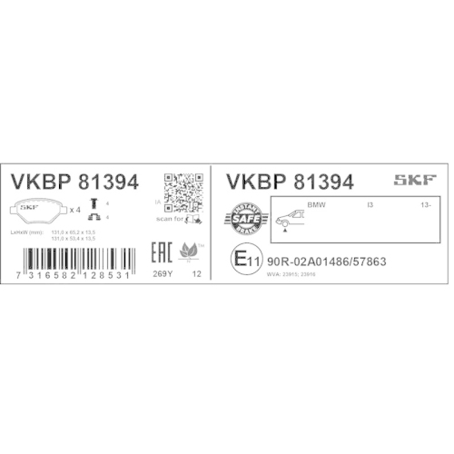 SKF Bremsbelagsatz, Scheibenbremse VKBP 81394