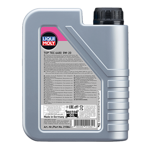 Motor&ouml;l LIQUI MOLY 21584 Top Tec 6400 0W-20 Engine Motor Oil Kanister 1 Liter