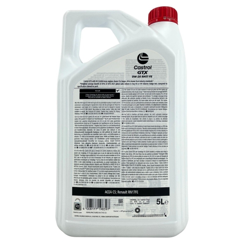 Castrol GTX 0W-20 RN17 FE Renault ACEA C5 Motor&ouml;l 5 Liter