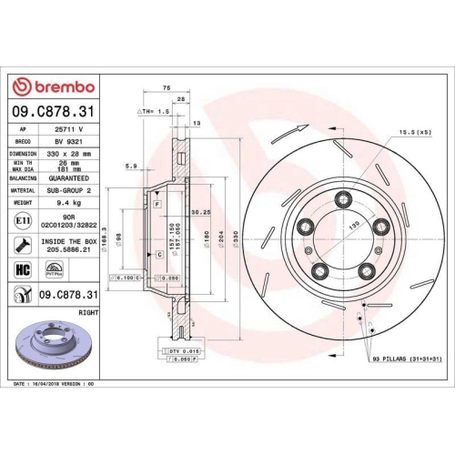 BREMBO Bremsscheibe PRIME LINE - UV Coated 09.C878.31