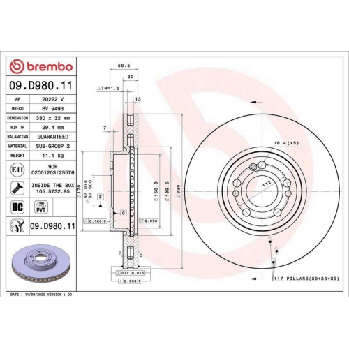 BREMBO Bremsscheibe PRIME LINE - UV Coated 09.D980.11