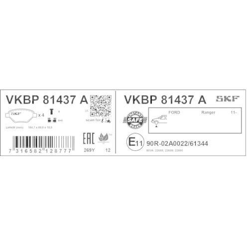 SKF Bremsbelagsatz, Scheibenbremse VKBP 81437 A